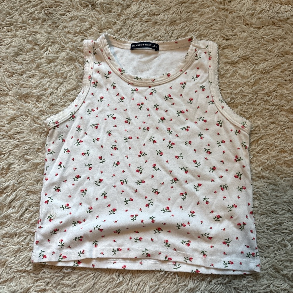 Brandy Melville Floral Tank Top - White and Red